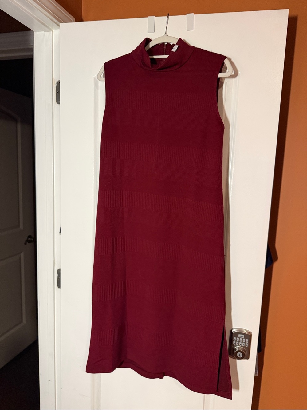 Emma & Michele Sleeveless Mock Neck Dress in Deep Red
